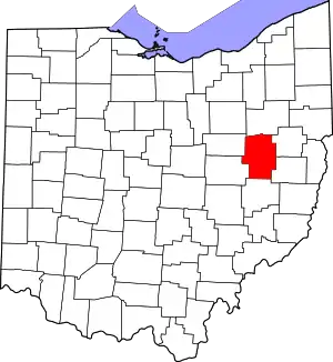 Map of Ohio highlighting Tuscarawas County