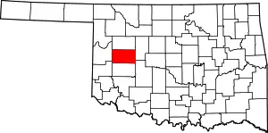 Map of Oklahoma highlighting Custer County