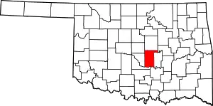 Map of Oklahoma highlighting Pottawatomie County