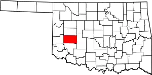 Map of Oklahoma highlighting Washita County