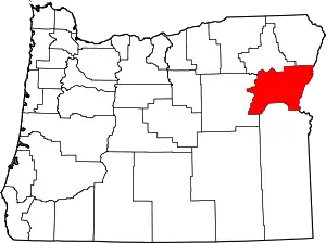 Map of Oregon highlighting Baker County