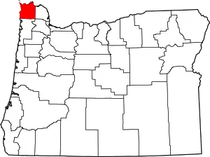 State map highlighting Clatsop County