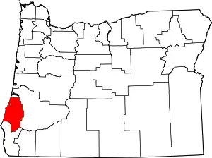 Map of Oregon highlighting Coos County