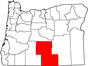 Map of Oregon highlighting Lake County