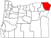 Map of Oregon highlighting Wallowa County