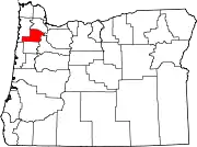 Map of Oregon highlighting Yamhill County