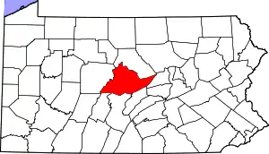 Map showing Centre County in Pennsylvania.