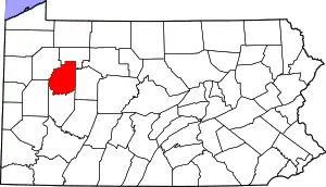 Map of Pennsylvania highlighting Clarion County