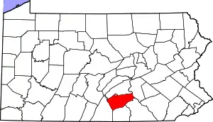 Map of Pennsylvania highlighting Cumberland County