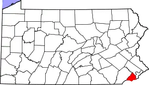 State map highlighting Delaware County