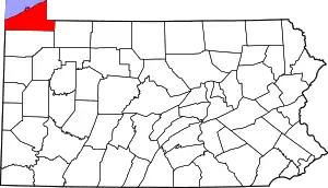 Map of Pennsylvania highlighting Erie County