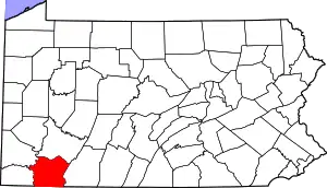 Map of Pennsylvania highlighting Fayette County