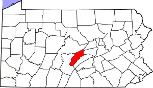 Map of Pennsylvania highlighting Mifflin County