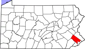 Map of Pennsylvania highlighting Montgomery County