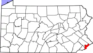 State map highlighting Philadelphia County