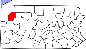 State map highlighting Venango County