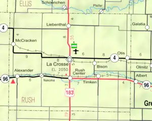 KDOT map of Rush County (legend)