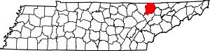 Map of Tennessee highlighting Campbell County