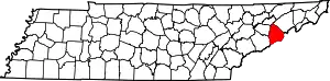 Map of Tennessee highlighting Cocke County