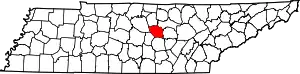 Map of Tennessee highlighting DeKalb County