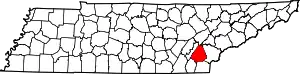 Map of Tennessee highlighting McMinn County