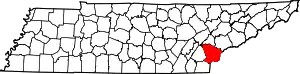 Map of Tennessee highlighting Monroe County