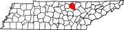 Map of Tennessee highlighting Overton County