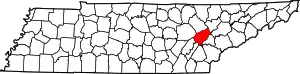 Map of Tennessee highlighting Roane County