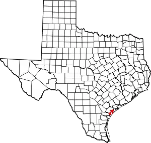 Map of Texas highlighting Aransas County