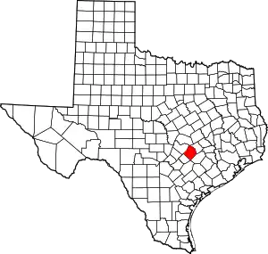 Map of Texas highlighting Bastrop County