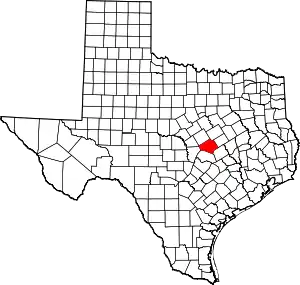 Map of Texas highlighting Bell County