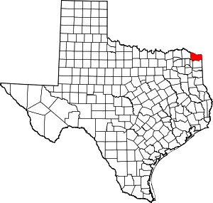 Map of Texas highlighting Bowie County