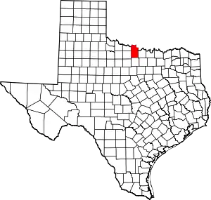 Map of Texas highlighting Clay County