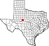 Map of Texas highlighting Coke County