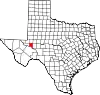 Map of Texas highlighting Crane County