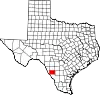 Map of Texas highlighting Dimmit County