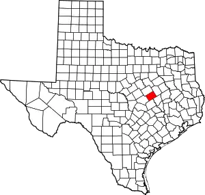 Map of Texas highlighting Falls County