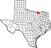 Map of Texas highlighting Grayson County