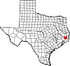 Map of Texas highlighting Hardin County