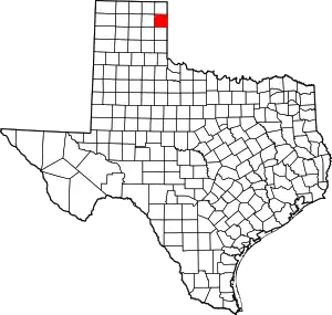 Map of Texas highlighting Hemphill County