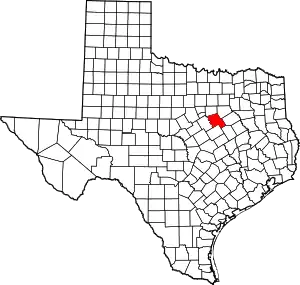 Map of Texas highlighting Hill County