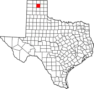 Map of Texas highlighting Hutchinson County