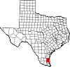 Map of Texas highlighting Kenedy County