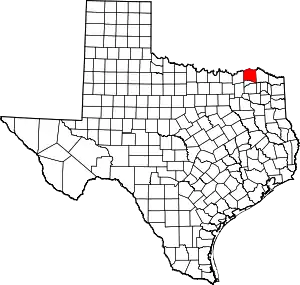 Map of Texas highlighting Lamar County