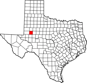 Map of Texas highlighting Martin County