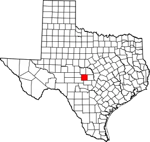 Map of Texas highlighting Mason County