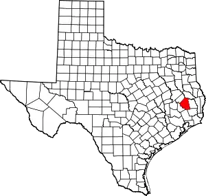 Map of Texas highlighting Polk County