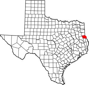 Map of Texas highlighting Shelby County