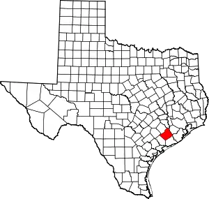 Map of Texas highlighting Wharton County