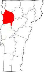 Map of Vermont highlighting Chittenden County